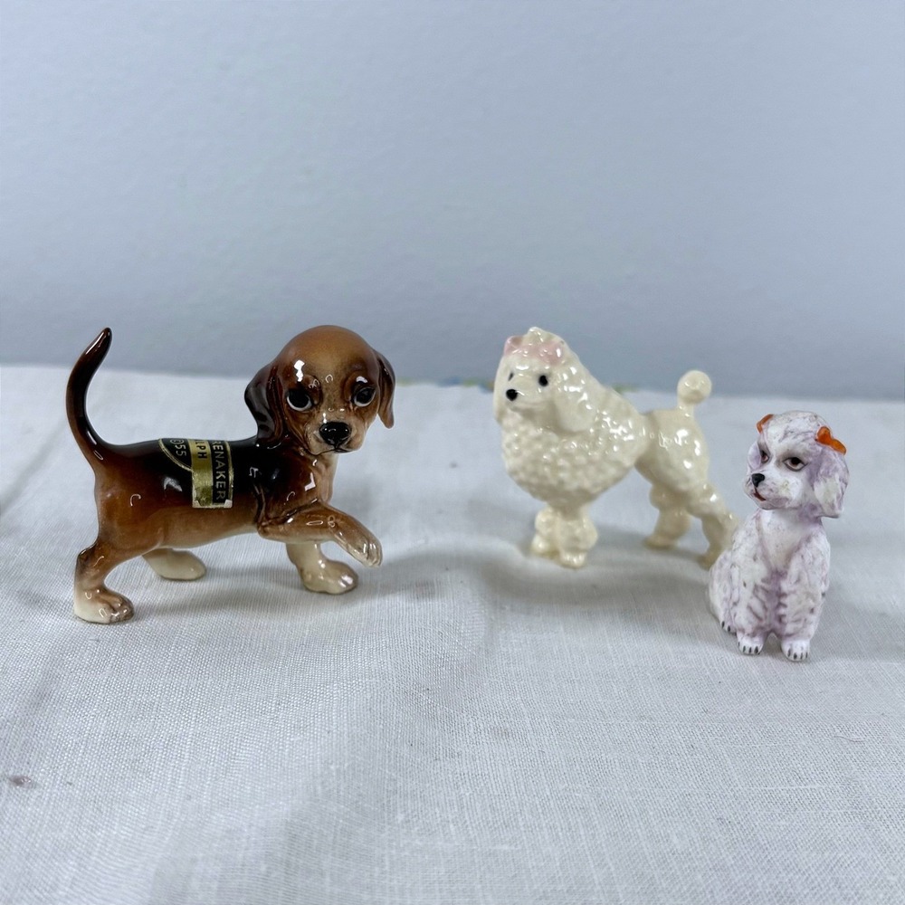 Vintage Hagen-Renaker Ralph Bloodhound & Poodle Miniatures Set of 3